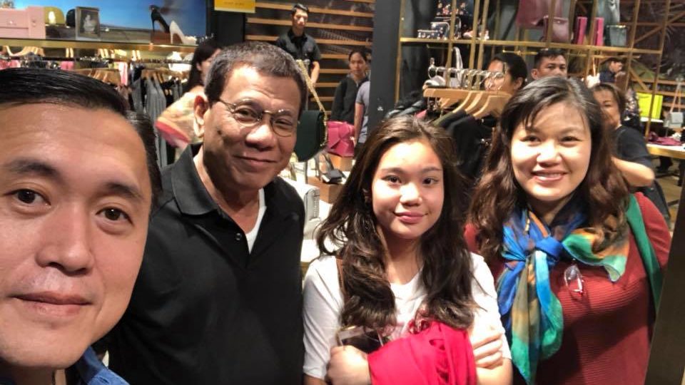 President Duterte with partner Honeylet Avancena, daughter Kitty, and SAP Bong Go. PHOTO: Facebook / Christopher Bong Go