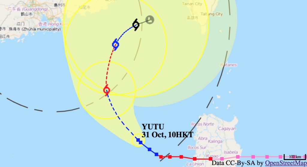 The forecasted track of Yutu. Via Hong Kong observatory.