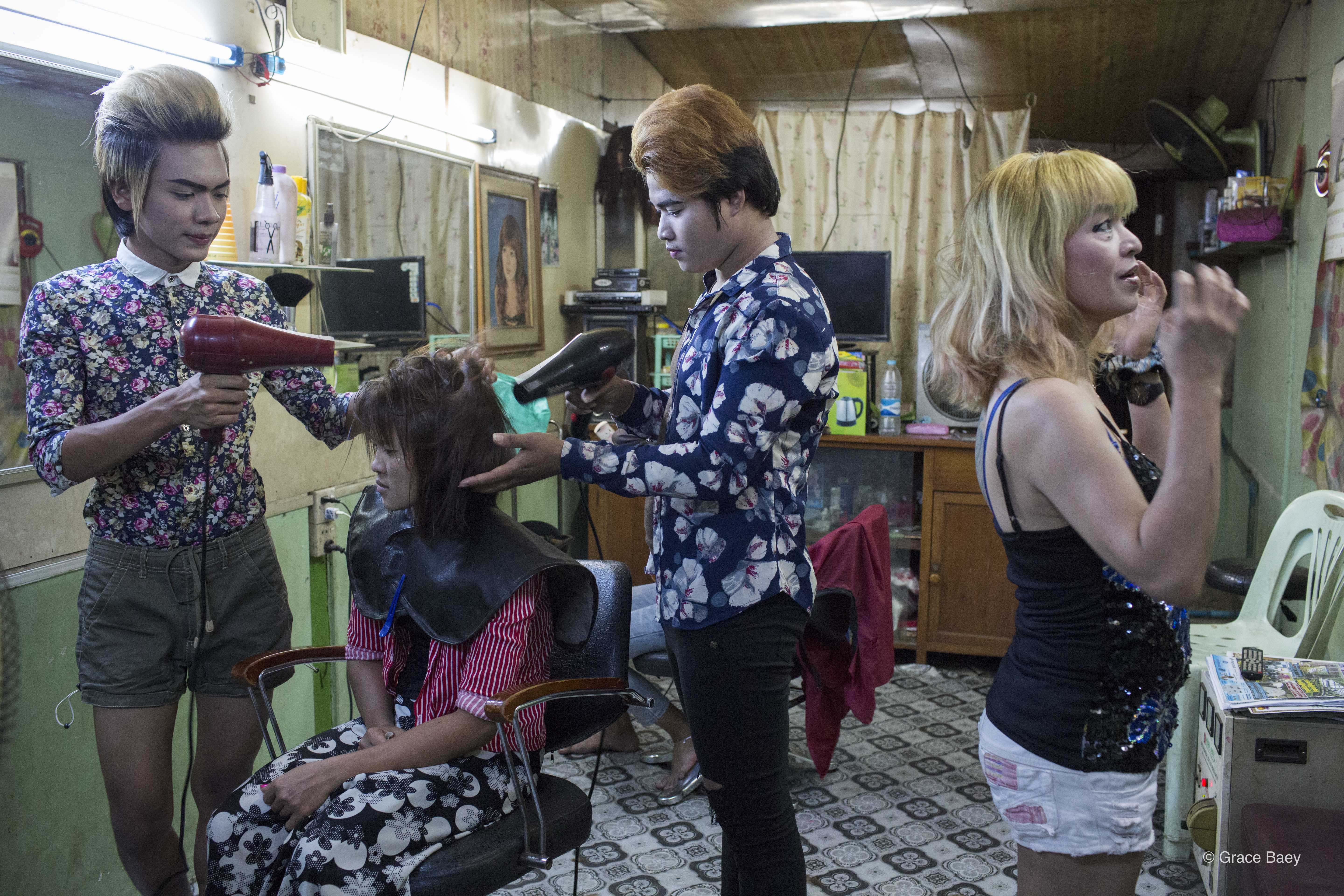 Htet Htet runs a beauty salon, which also serves as a safe space for LGBT youths. Photo: Grace Baey
