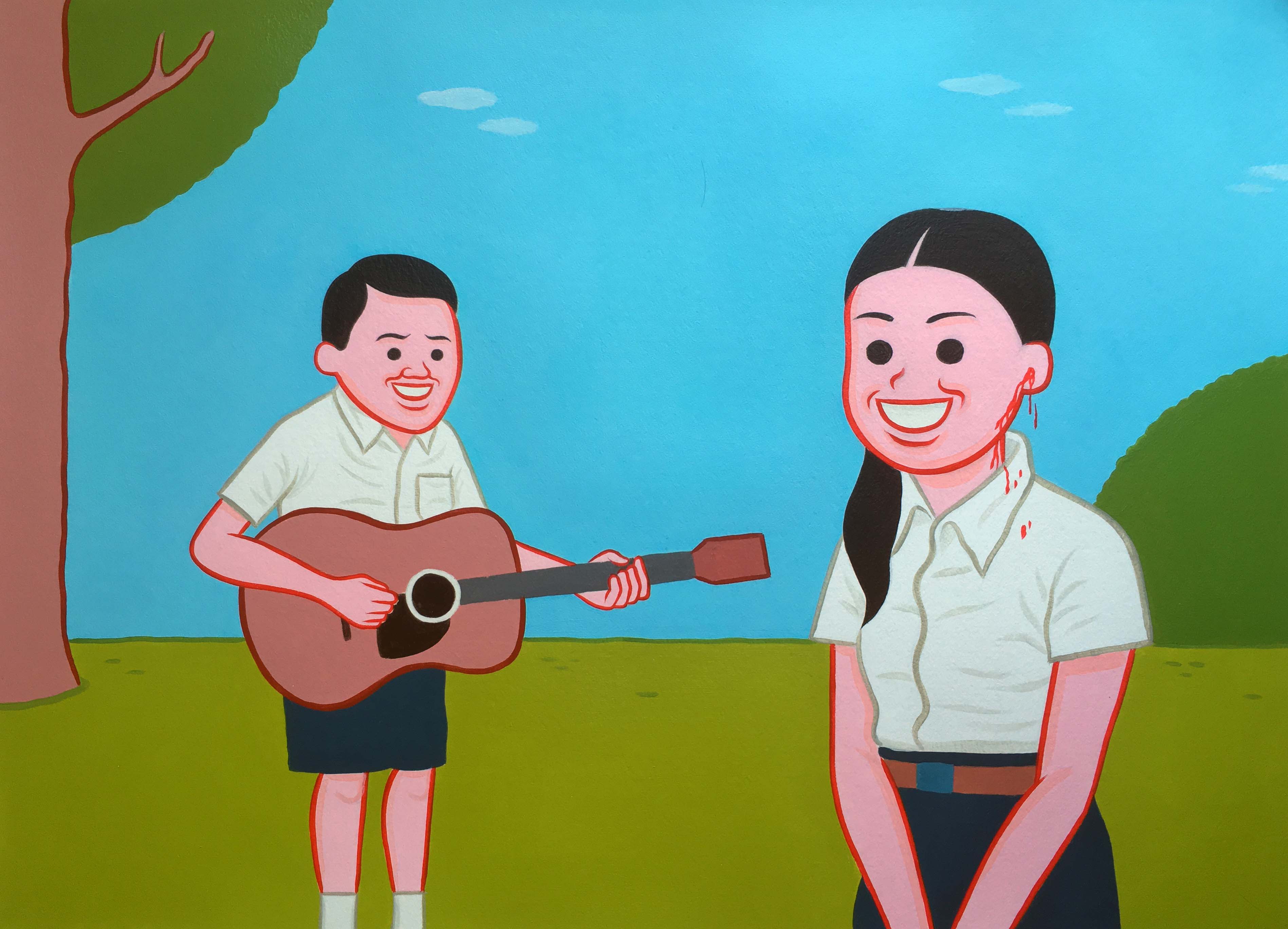A Bangkok-inspired piece featuring the typical school uniforms. Photo: Joan Cornellà 