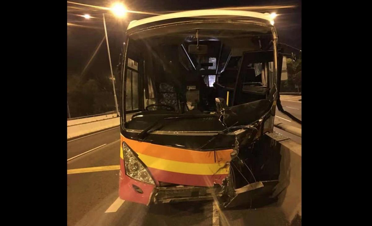 A picture of the bus involved in this morning’s crash. Via Facebook.