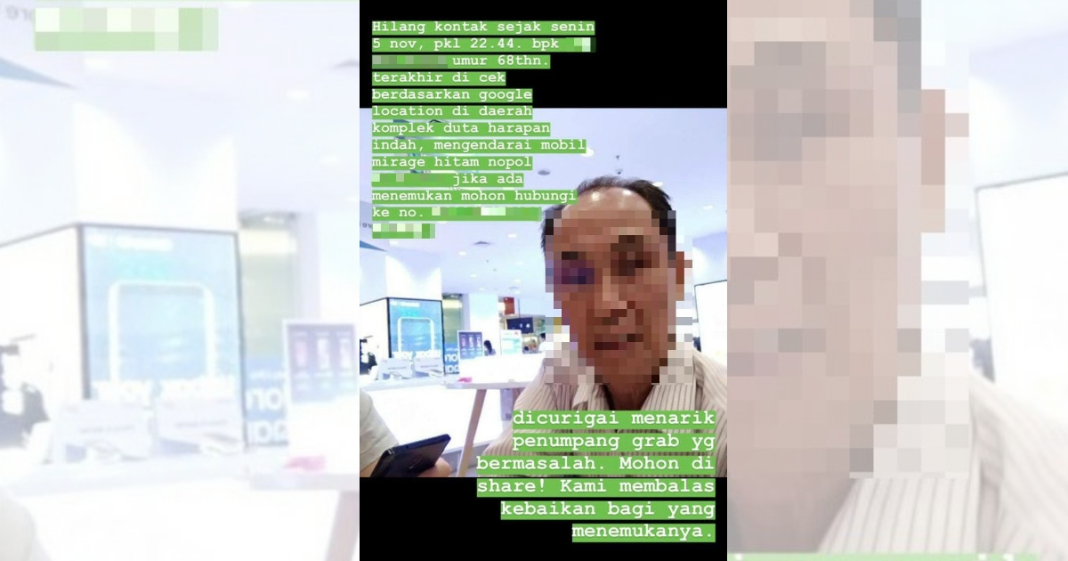 A screenshot of an online plea for help finding a missing Grab driver identified as JST. He was found dead in a suspected murder two days later. PHOTO: Twitter/@lulleaby