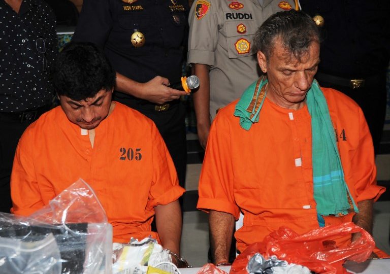 Jorgei Rafael Albornoz Gammara (L) was sentenced to 10 years in prison on June 26. Photo: Sonny Tumbelaka/AFP
