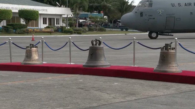 Balangiga Bells at Villamor Airbase. Photo: Screenshot from ABS-CBN News.