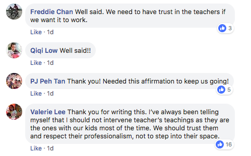 Comments from parent Ms Jacklyn Kong's Facebook post (Photo: Screenshot from Childcare in Singapore Facebook group)