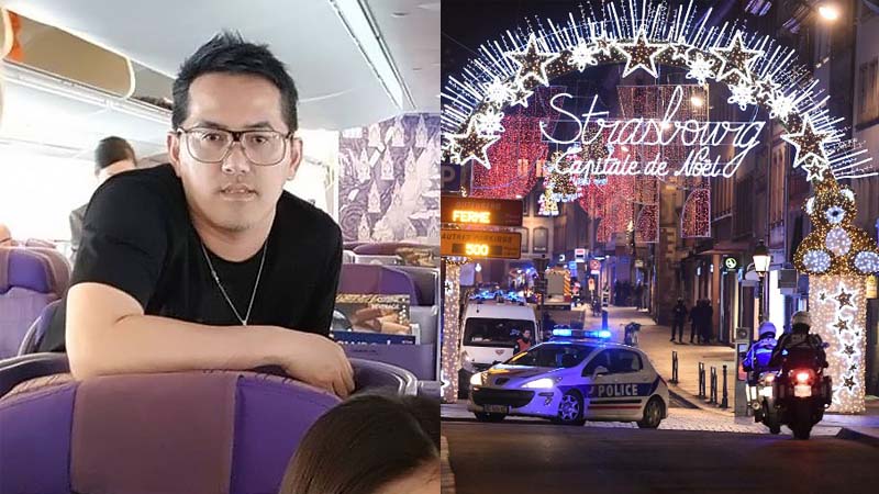 Anupong Suebsamarn, 45, had just arrived in France with his wife one day before he was shot dead. Photo: Facebook and AFP
