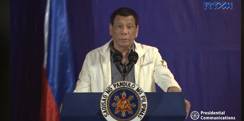 President Rodrigo Duterte speaking in Masbate yesterday. Photo: Screenshot from Radio TV Malacañang’s video.