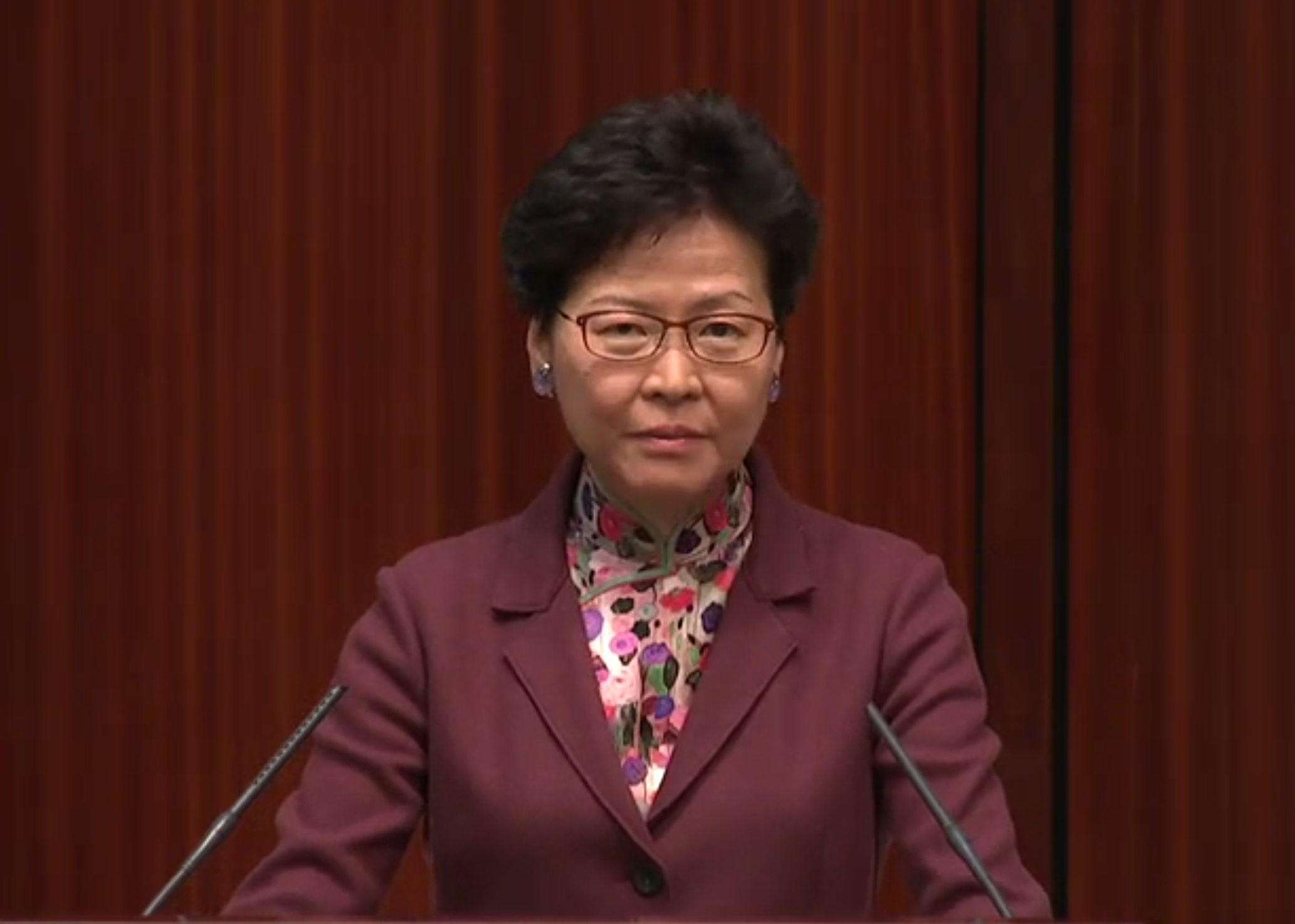 Hong Kong Chief Executive Carrie Lam. Screengrab via YouTube.