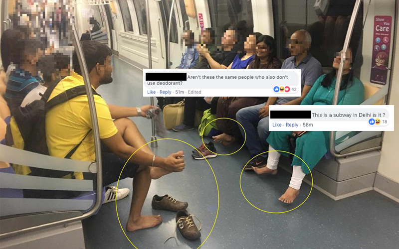 A group of Indians aired their feet in a Singapore train, which fuelled xenophobic remarks by Singaporeans (Photo: All Singapore Stuff / Facebook)