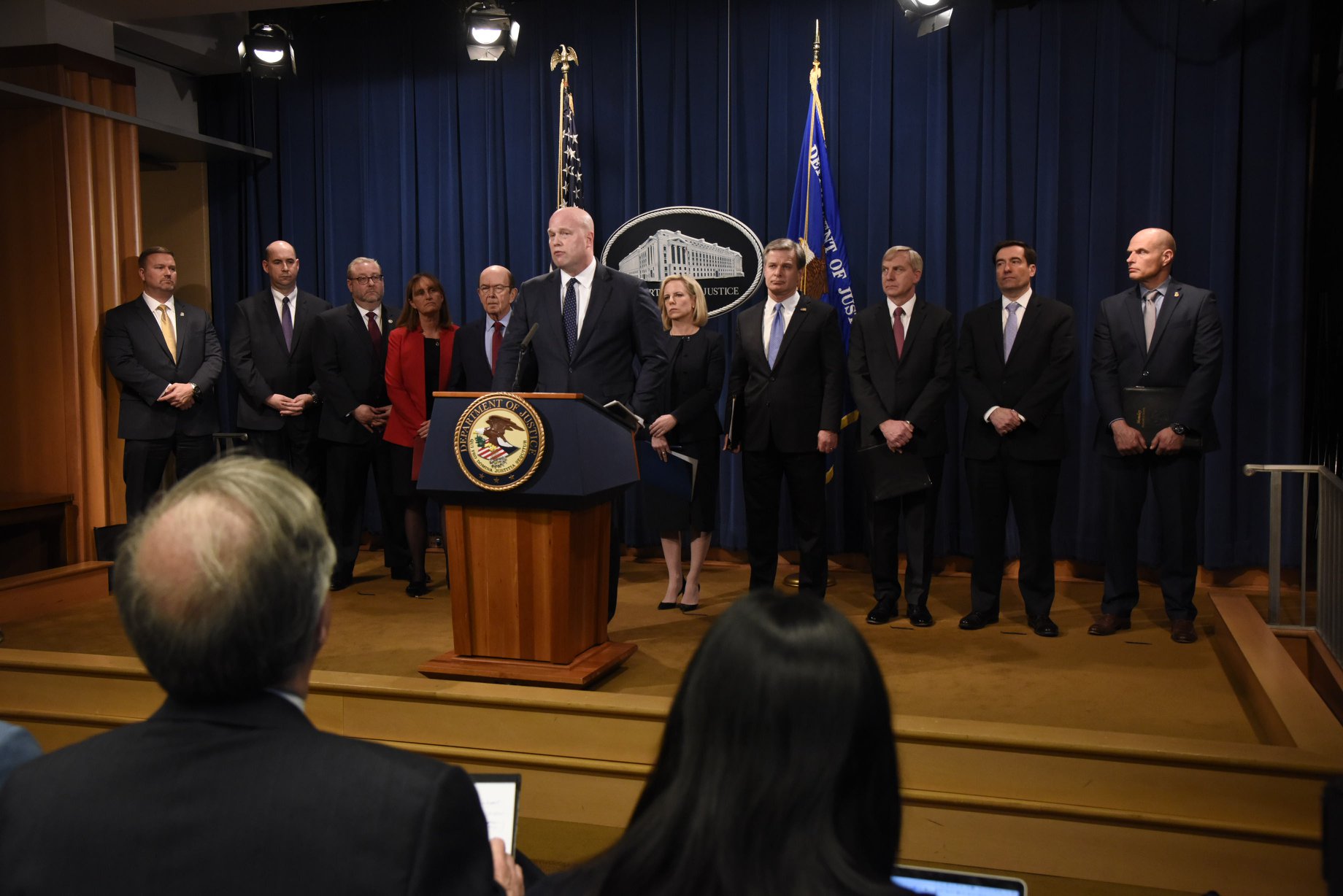 Acting US Attorney General Matthew Whittaker announces charges against Chinese telecoms giant Huawei. Photo via US Department of Justice.