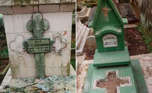 Two of the desecrated graves. Photo: Facebook