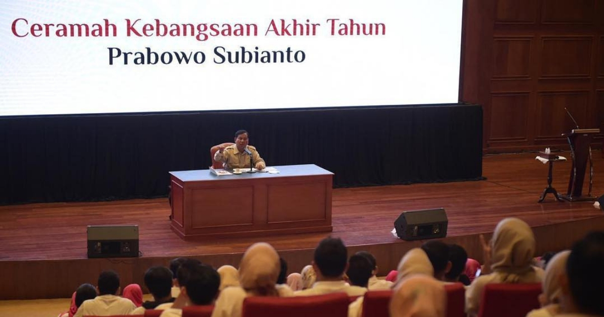 Presidential candidate Prabowo Subianto gave “Ceramah Kebangsaan Akhir Tahun” (“End of Year National Lecture”), on December 30. Photo: Instagram/@prabowo
