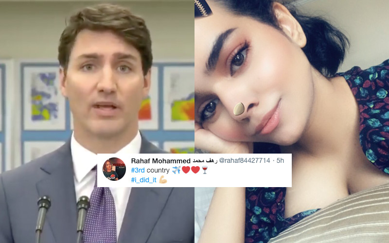 Canadian Prime Minister Justin Trudeau announced his country will take in Saudi teen Rahaf Mohammed who sought for asylum and avoided deportation from Thailand (Photo: Nabeel Jameel Sulaiman / Facebook, Rahaf Mohammed / Twitter)
