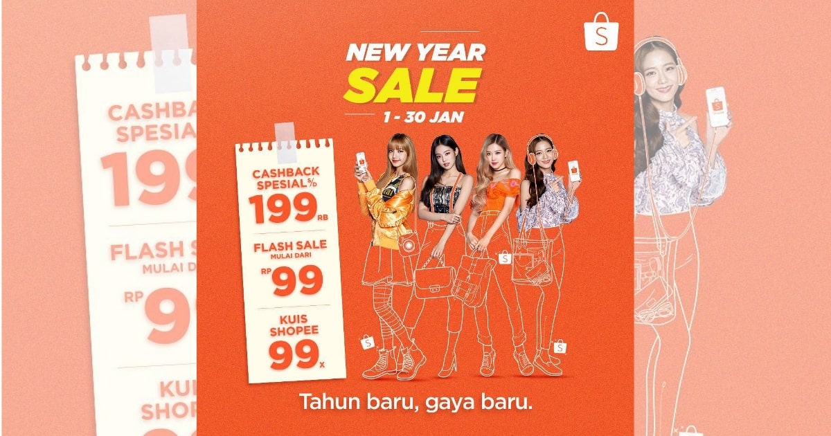 Shopee’s latest ad for their new year sale features BLACKPINK members, only with the lower half of their bodies depicted as drawings this time. Photo: Instagram/@shopee_id