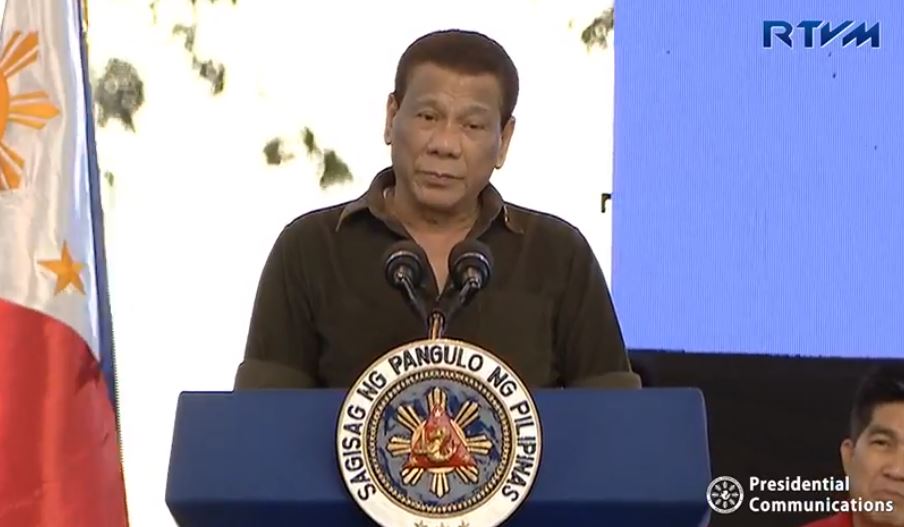 President Rodrigo Duterte in San Jose Del Monte, Bulacan yesterday. Photo: Screenshot from Radio Television Malacañang’s video