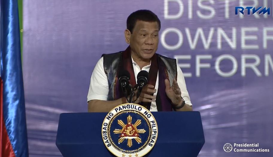 President Rodrigo Duterte in Maguindanao yesterday. Photo: Screenshot from video posted on Presidential Communication’s Facebook page.