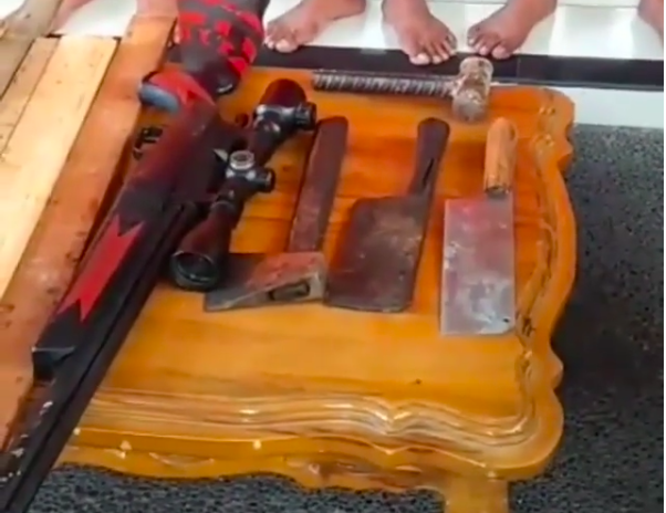 A selection of the weapons seized from the crime scene. Photo: Still from a video posted by @denpasarviral