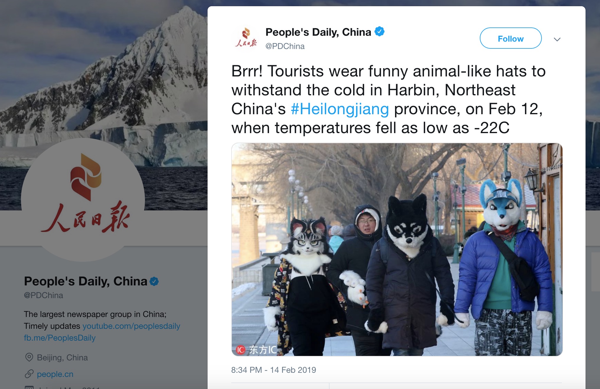 A People’s Daily tweet of a group of people with an, ahem, interest in anthropomorphic animals. Screengrab via Twitter.