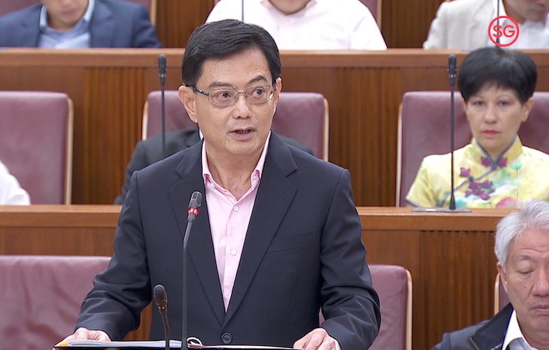Finance Minister Heng Swee Keat delivering the budget speech in Parliament. Video screengrab.