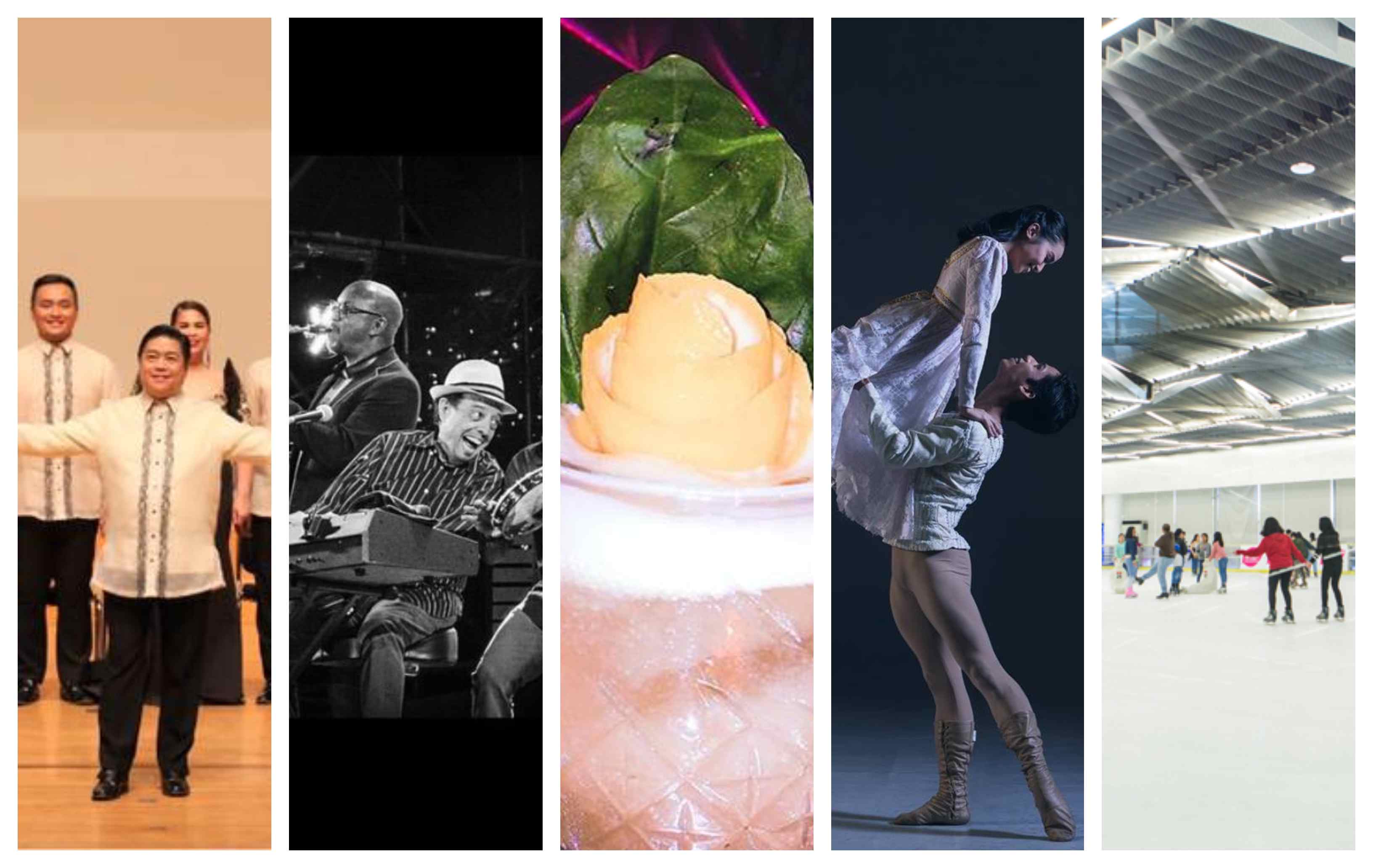 Image composite: Jacques Manuntag; Philippine Madrigal Singers, Sergio Mendes, Lan Kwai Speakeasy & Hong Kong Cuisine, and Ballet Philippines Facebook pages. 