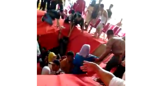 Video screengrab of a wedding stage collapse in West Jakarta. Photo: Twitter
