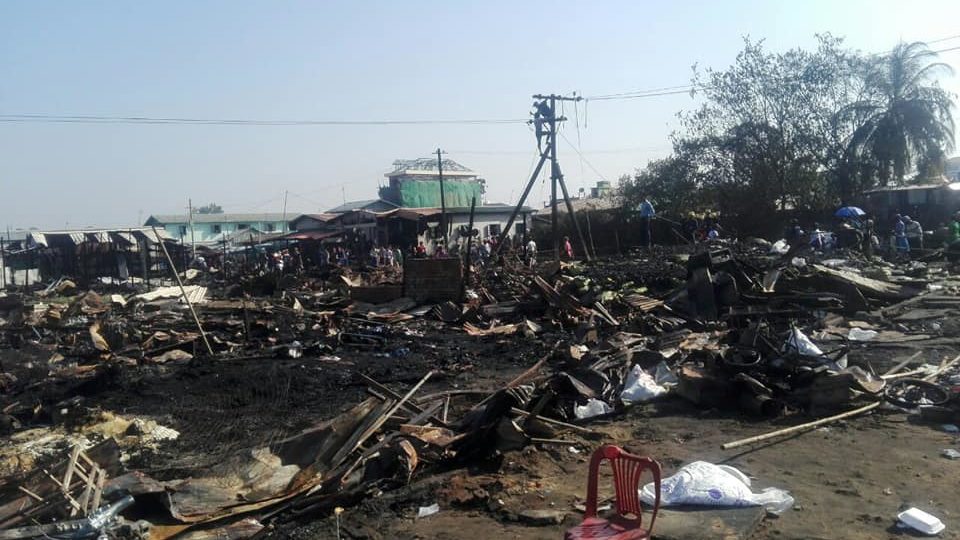 Burnt down Nyaung village – via YESC Call-Center Facebook page