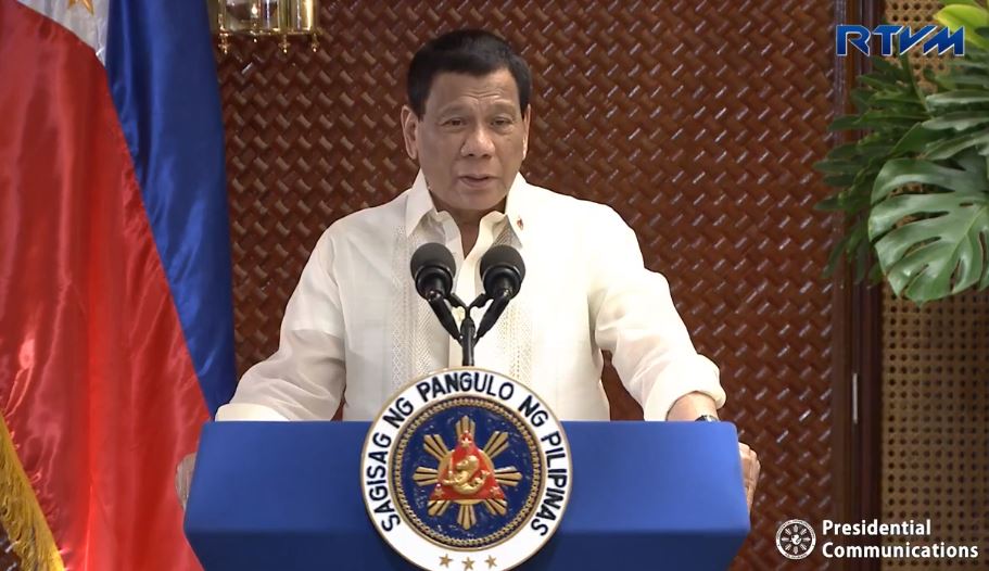 President Rodrigo Duterte delivering a speech at an event in Malacañang Palace. Photo: Screenshot from Radio Television Malacañang’s video. 