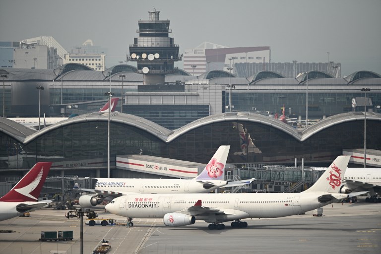 Planes on the tarmac of Hong Kong International Airport. Photo via AFP.