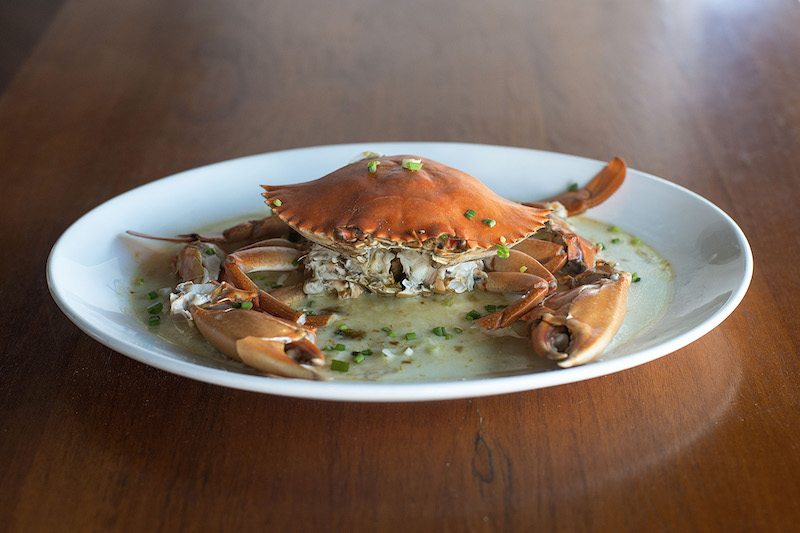 Whole steamed crab with egg white. Photo: Pince & Pints