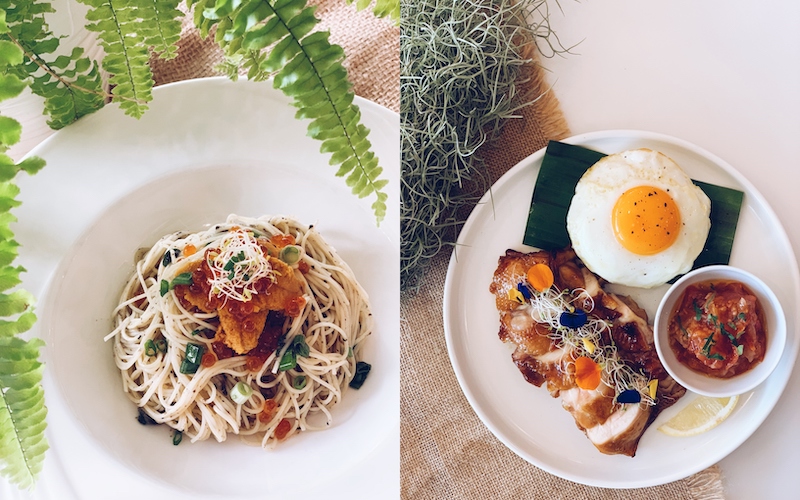 Uni truffle spaghetti and grilled chicken. Photos: Botany