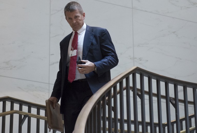 Erik Prince, former Navy Seal and founder of private military contractor Blackwater USA, arrives to testify during a closed-door House Select Intelligence Committee hearing on Capitol Hill in Washington, DC, November 30, 2017. Photo by Saul Loeb/AFP 