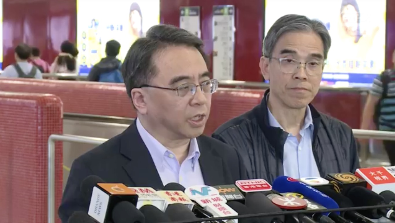 Jacob Kam addresses reporters at a briefing at Central MTR station, Screengrab via Facebook video/RTHK.