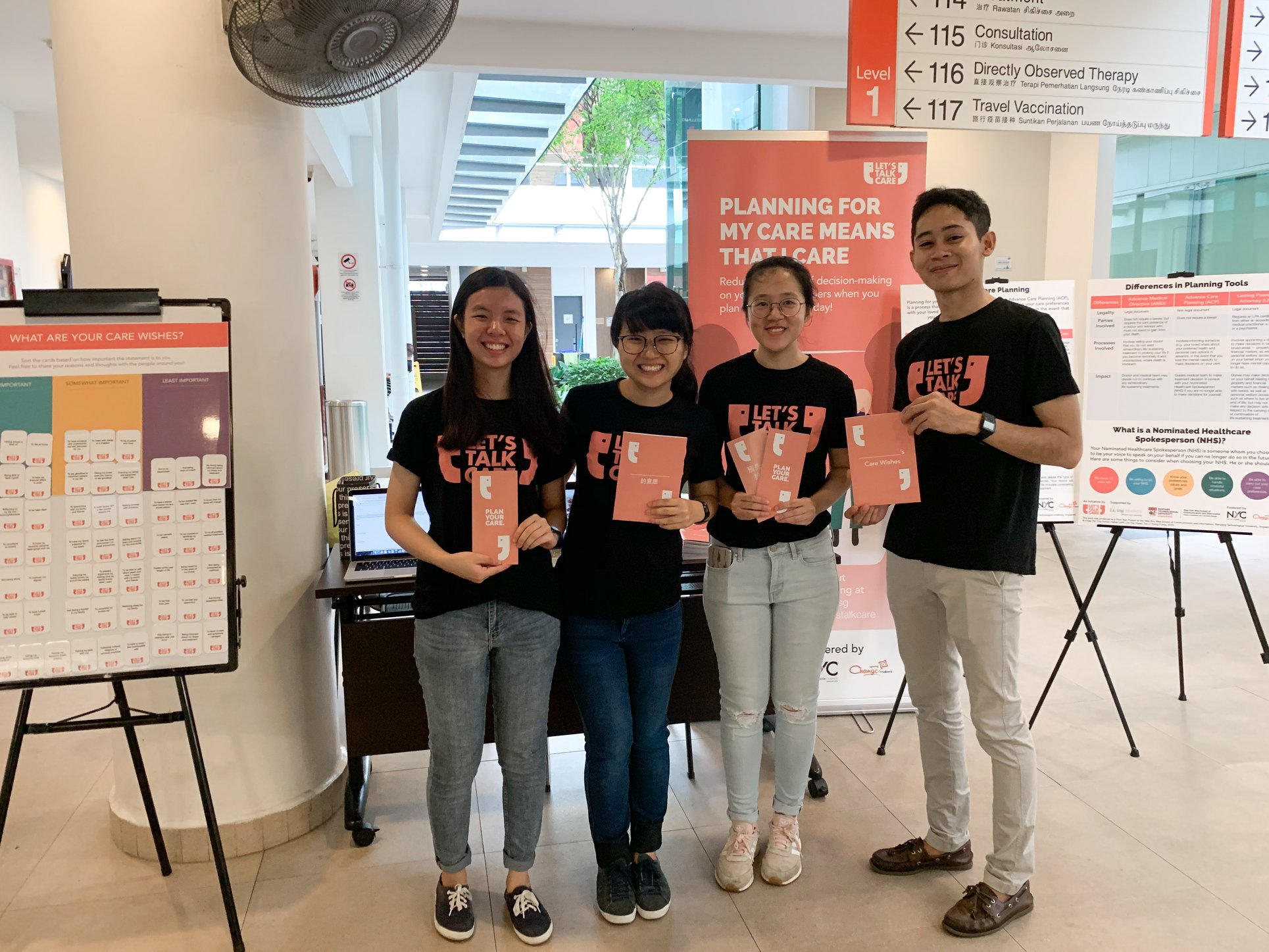 (L-R) Esther Chew, Freda Tan, Lim Say Hwee and Haikal Latiff are behind a drive to get older Singaporeans to plan their elder care preferences (Photo: Let’s Talk Care / Facebook)