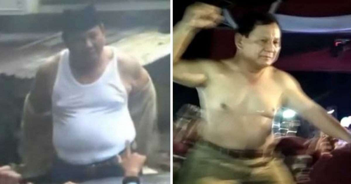 Left: Presidential candidate Prabowo Subianto at a campaign event on Mar 6 in Subang, West Java. Right: Prabowo after receiving his party’s nomination at the Gerindra National Coordination Meeting in April 2018.