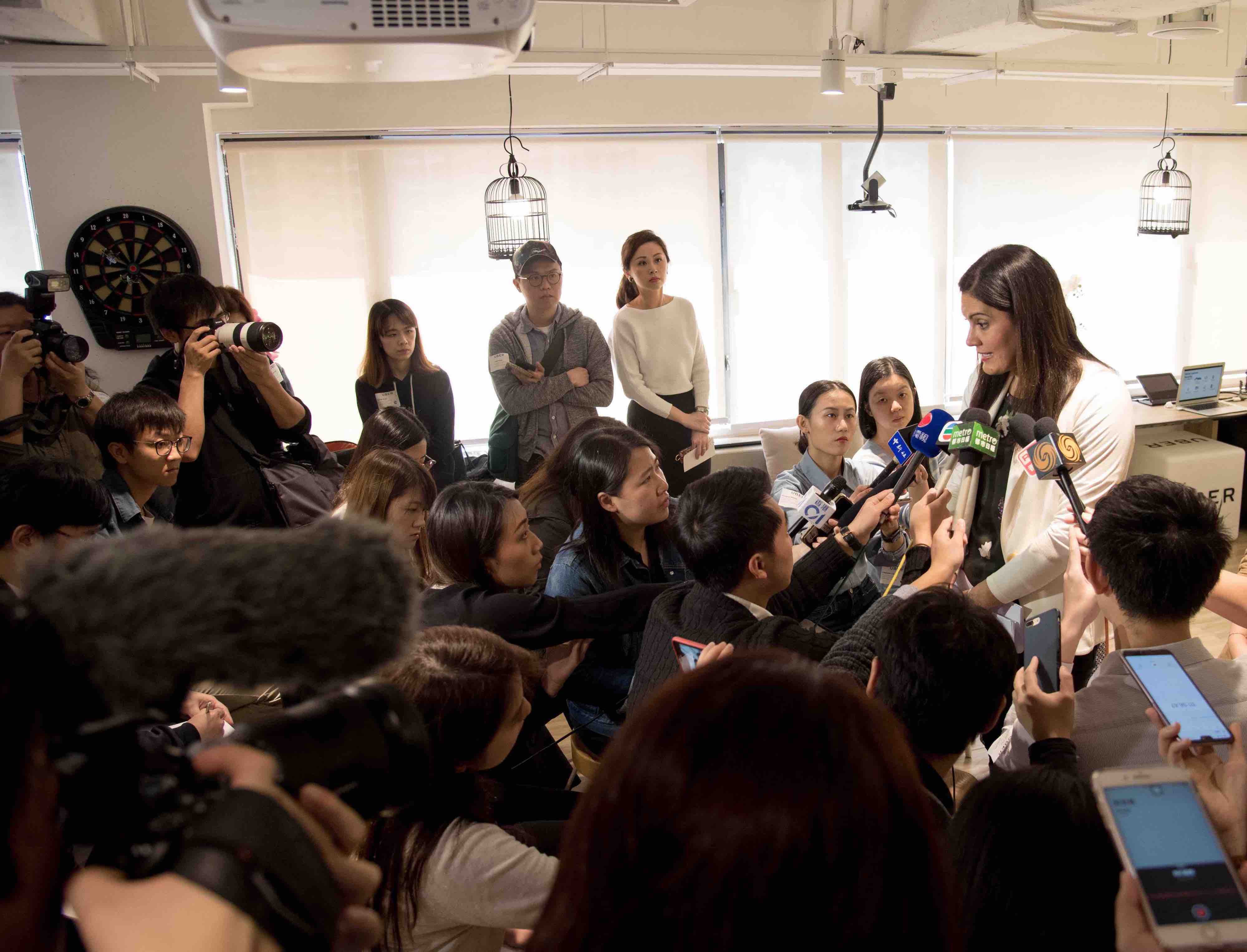 Emilie Potvin, Uber’s head of public policy for North Asia, speaks to the press at the pilot launch of Uber Flash in Hong Kong today. Photo via Uber.