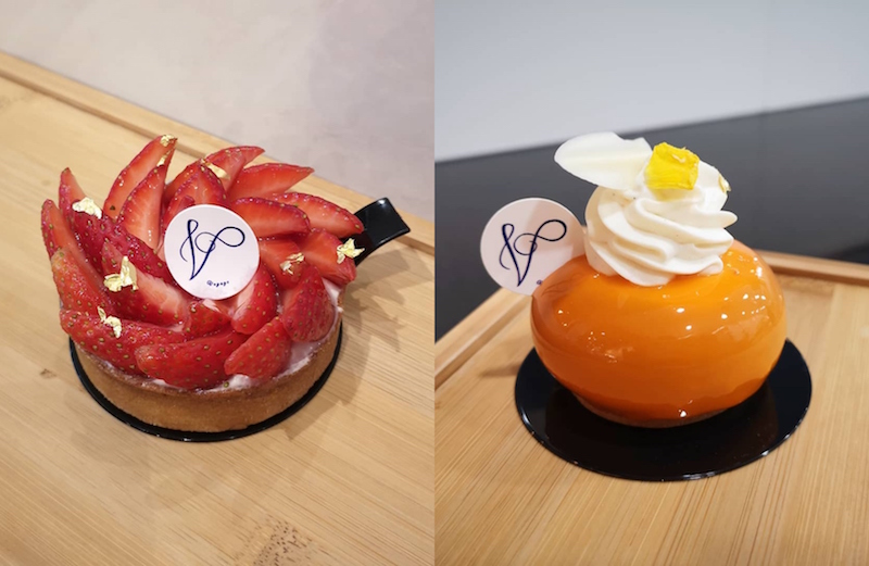 Flor de Passion and classic strawberry tart. Photos: Voyage Patisserie/Facebook