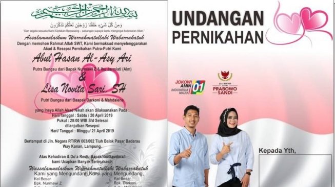 The wedding invitation of a couple who supports different presidential candidates in Indonesia’s 2019 election. Photo: Istimewa
