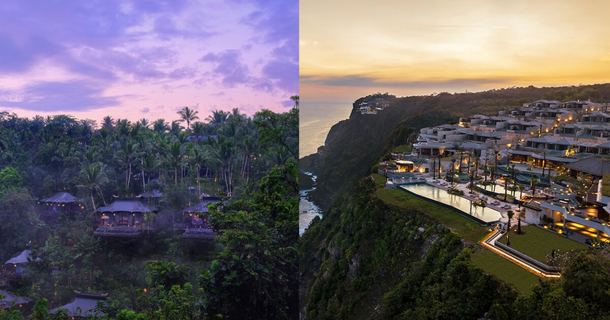 Two Bali resorts, Capella Ubud (left) and Six Senses Uluwatu (right), are included in the Condé Nast Traveler’s 2019 Hot List. Photo: capellahotels.com and sixsenses.com