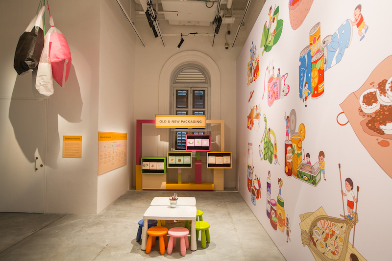 The family corner with hanging installations, hands-on activities, and wall murals. Photo: National Museum of Singapore