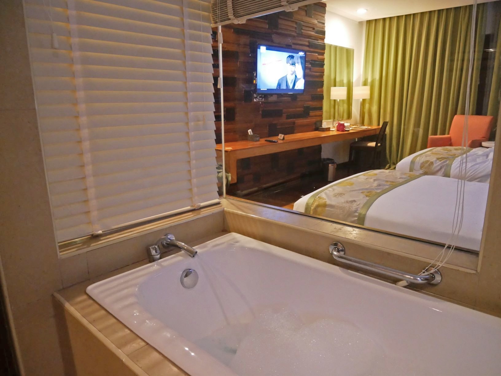 View of the bedroom from the tub. Photo: Rachel Malaguit