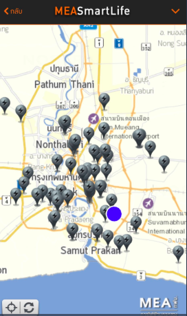 A map of the blackout areas displayed via the Metropolitan Electricity Authority’s phone application at around 12:30am Screenshot: MEA Smart App
