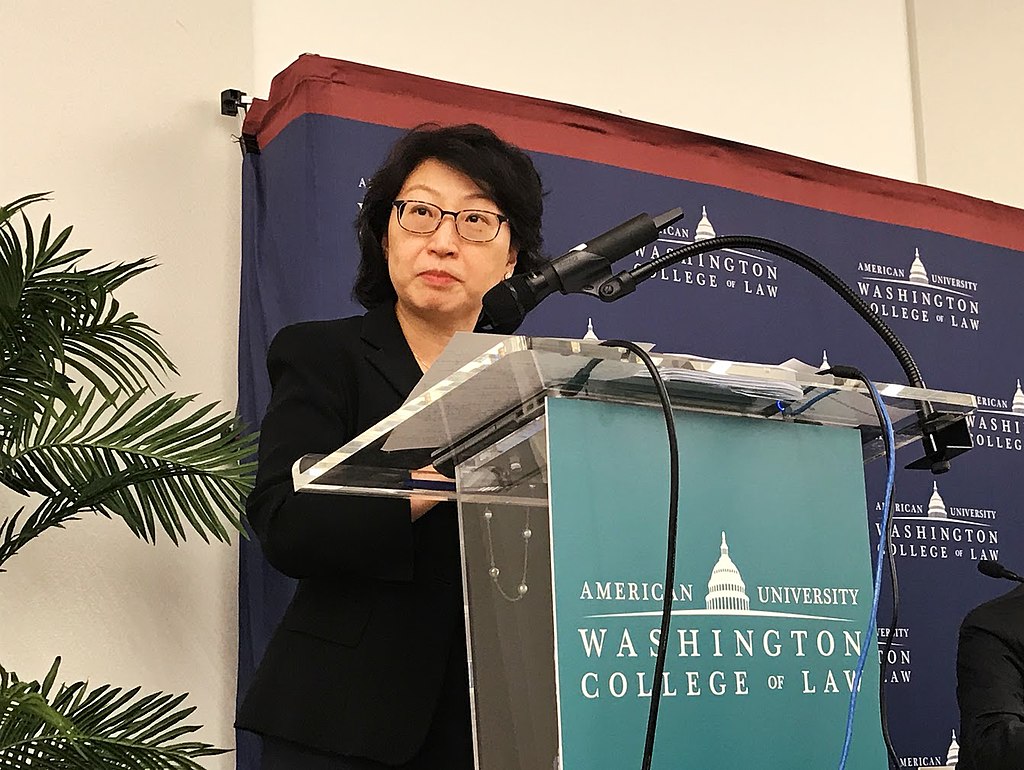 Secretary for Justice Teresa Cheng speaks at American University in Washington, D.C. last year. Photo via VOA.