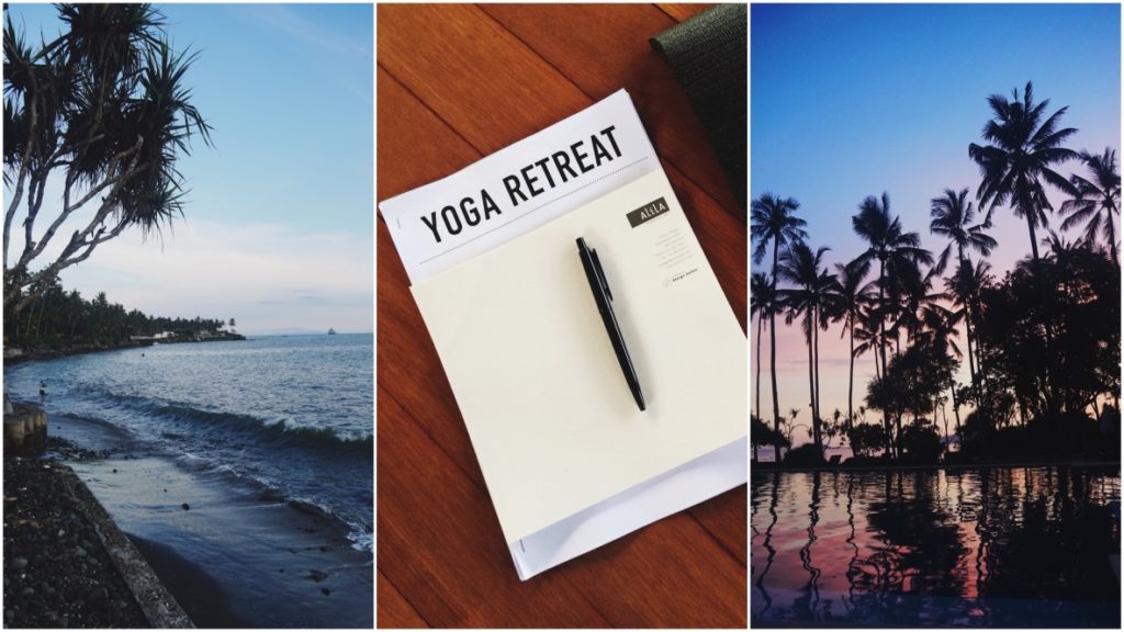 1. View from the yoga shala. 2. The program. 3. Sunset view from the pool. Photos: Coconuts Bali
