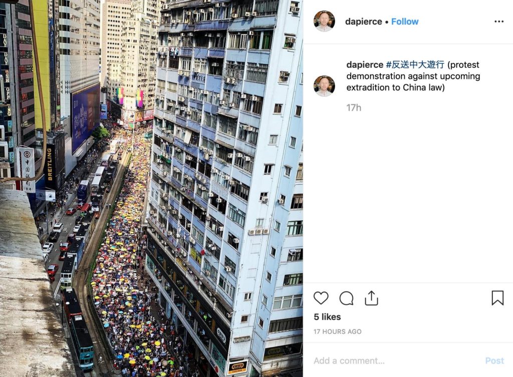 Anti-extradition protesters on Sunday. Screengrab via Instagram.