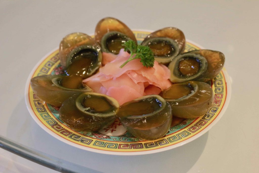 Man Hing's preserved eggs with pickled ginger. Photo by Vicky Wong.