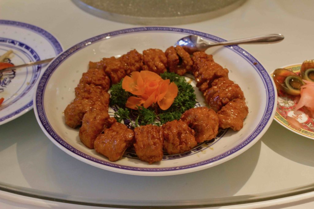 Man Hing's deep-fried eel with osmanthus sauce. Photo by Vicky Wong.