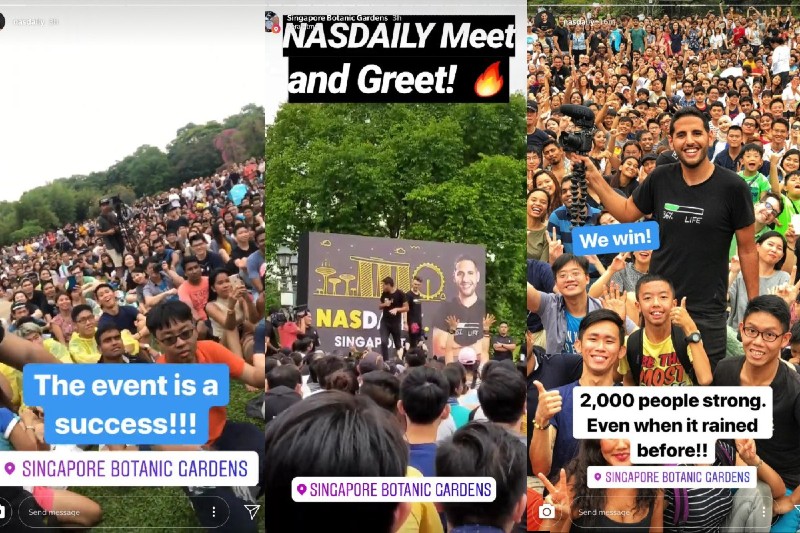 Nas Daily’s meetup in Singapore went ahead without a hitch despite the puring morning rain and a controversy over permits for such events. (Photo: @nasdaily / Instgram)
