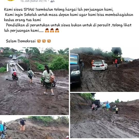 Aldi took to Facebook to speak up about students’ efforts to reach school, despite difficulties to get there. Photo: Sembalun Information Centre / Facebook 