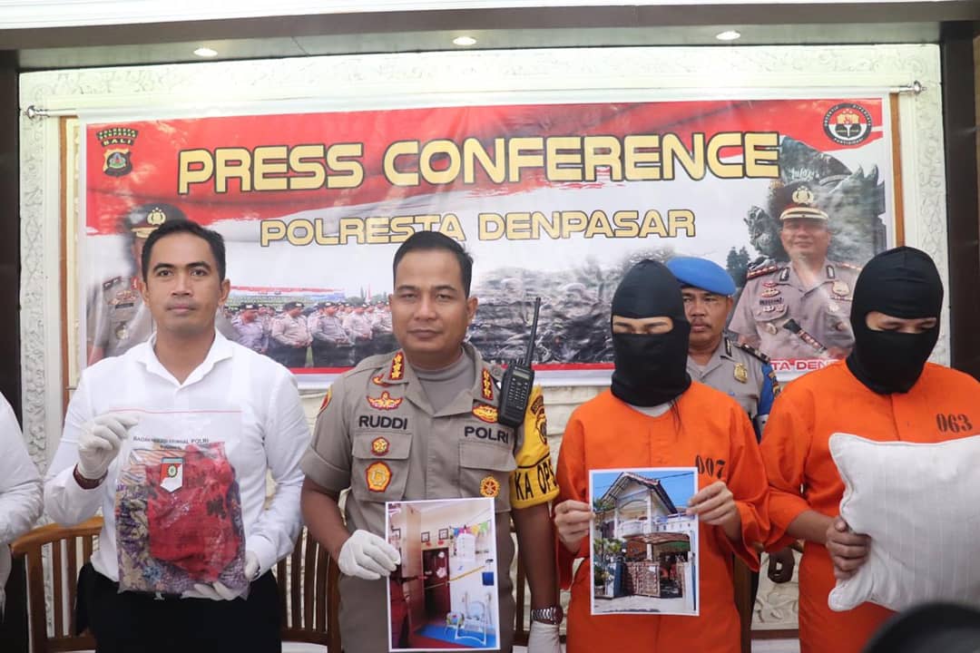 File photo of when Denpasar police named two suspects in the investigation of death of 3-month-old baby at a child daycare facility in Denpasar. Photo: Humas Polda Bali / Facebook