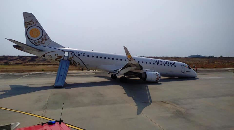 Grounded MNA plane in Mandalay International Airport via MNA Facebook page.